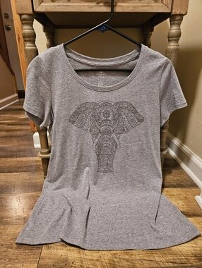 Gray Tee with Intricate Elephant Graphic